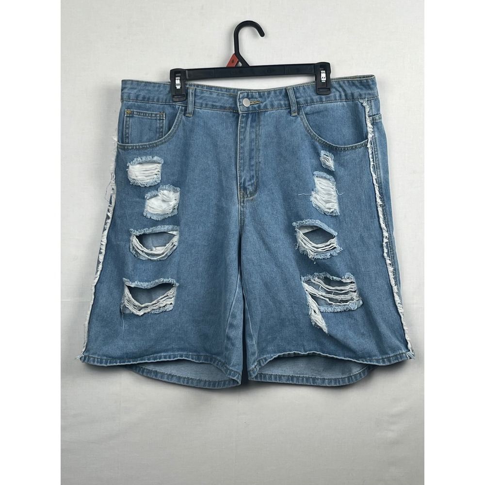 ROMWE Distressed Denim Jean Shorts Mens 36 Ripped Frayed Light Wash Blue